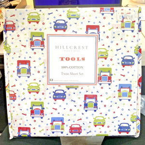 Hillcrest Fine Linens Kids Twin Sheet Set 100% Cotton NEW in Package "Tools"